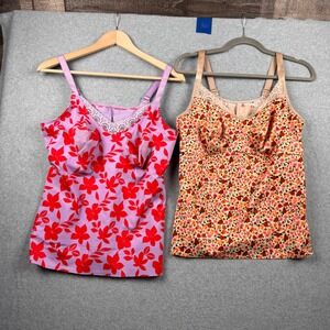 Ruby Ribbon Camisole LOT x 2 Womens Size 42 Floral Lace Trim Shaping Stretch